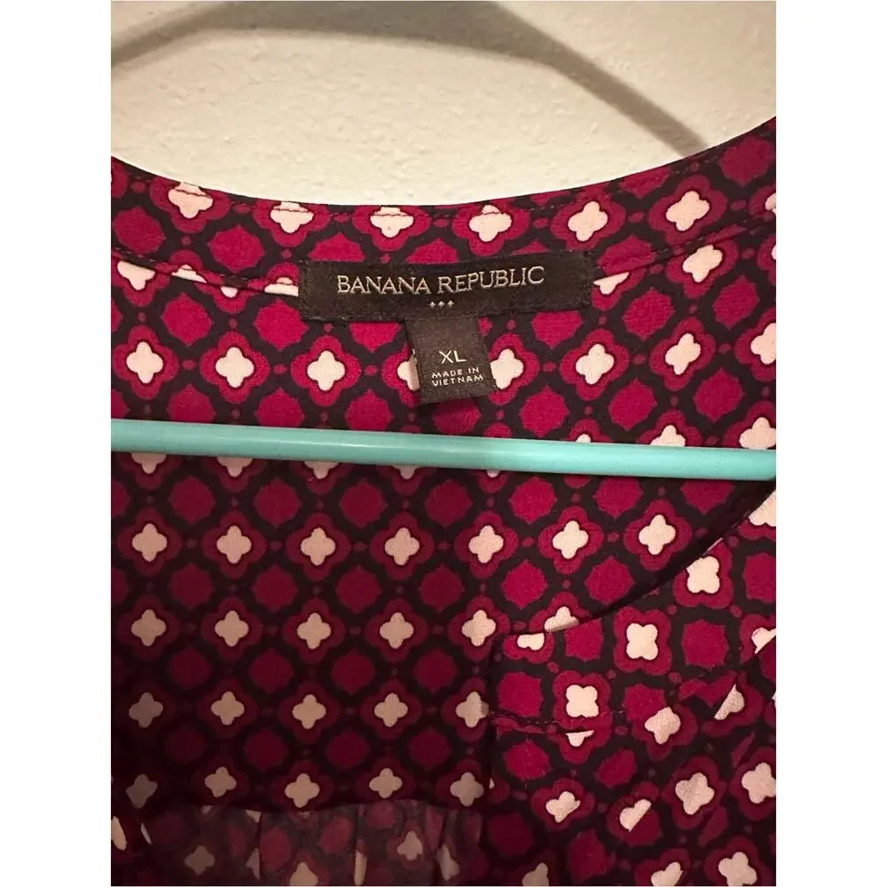 Banana Republic Burgundy Geometric Tie-Waist Midi Dress